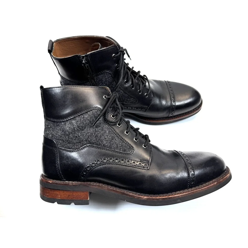 Johnson & Murphy 1850 Fullerton Cap-Toe Boots Mens 8.5 EUC Black Leather 27-1711